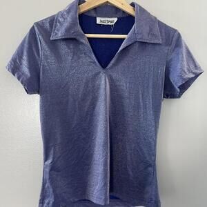 Jazz Sport blue metallic short sleeve collared top